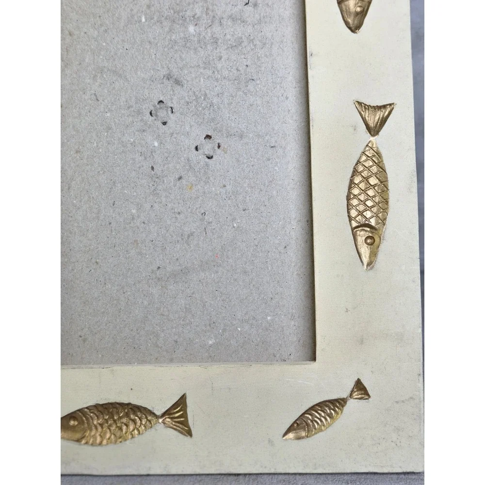 Off-white Resin photo frame embossed gold-tone metallic fish accents Coastal 4x6